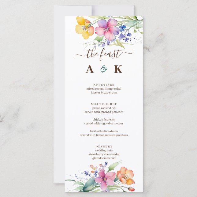 Rosa Peach Gult Blooms Bröllop Menu (Framsida)