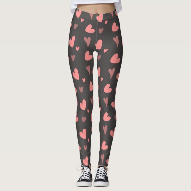 Rosa Peach Hearts Leggings (Framsida)
