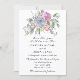 Rosa Peach Lila Blommigt Christian Bröllop Inbjudningar