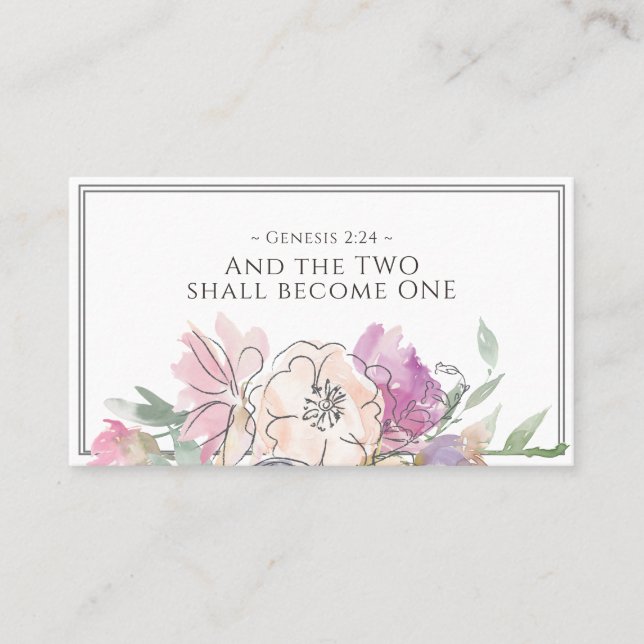  Rosa Peach Lila Blommigt Watercolor Bröllop Visitkort (Framsida)
