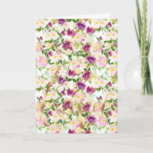 Rosa Peach Lila Burgundy Watercolor Blommigt Kort