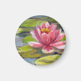 Rosa-Peach Lily på Gult Grönt Dynors Fridge Magnet