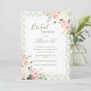 Rosa Peach Pastel Blommigt Elegant Möhippa Inbjudningar
