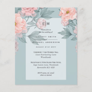  Rosa Peach PEONIES Bröllopsmottagning Flygblad