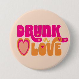 Rosa Peach Retro Drunk i Kärlek Bride to be Button Knapp