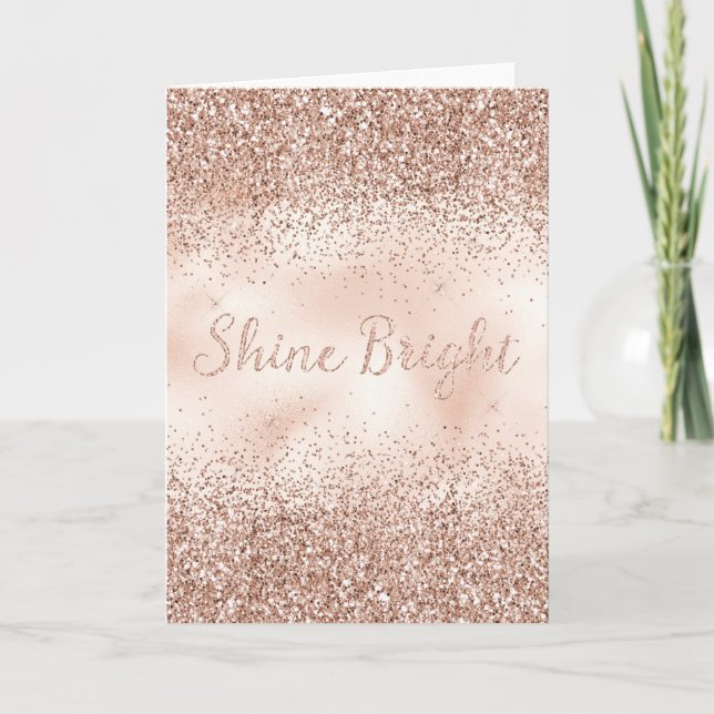 Rosa Peach Ro Glitter Shine Bright Quote Kort (Framsida)