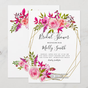 Rosa Peach Ro Watercolor Flowers Möhippa Inbjudningar