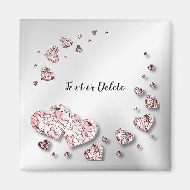 Rosa Peach Shiny Hearts Geometric Elegant Magnet (Framsidan)