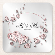 Rosa Peach Shiny Hearts Geometric Elegant