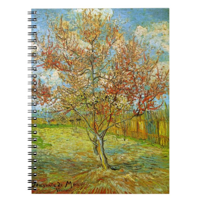 Rosa Peach Träd i Blommar av Vincent van Gogh Anteckningsbok Med Spiral (Framsidan)
