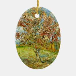 Rosa Peach Träd i Blommar av Vincent van Gogh Julgransprydnad Keramik