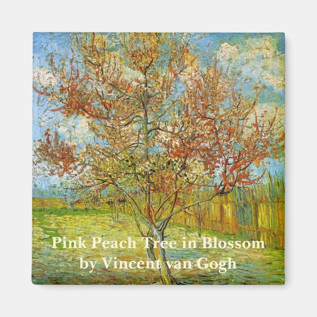 Rosa Peach Träd i Blommar av Vincent van Gogh Magnet (Framsidan)