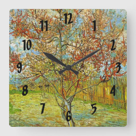 Rosa Peach Träd i Blommar Reminiscence of Mauve Fyrkantig Klocka