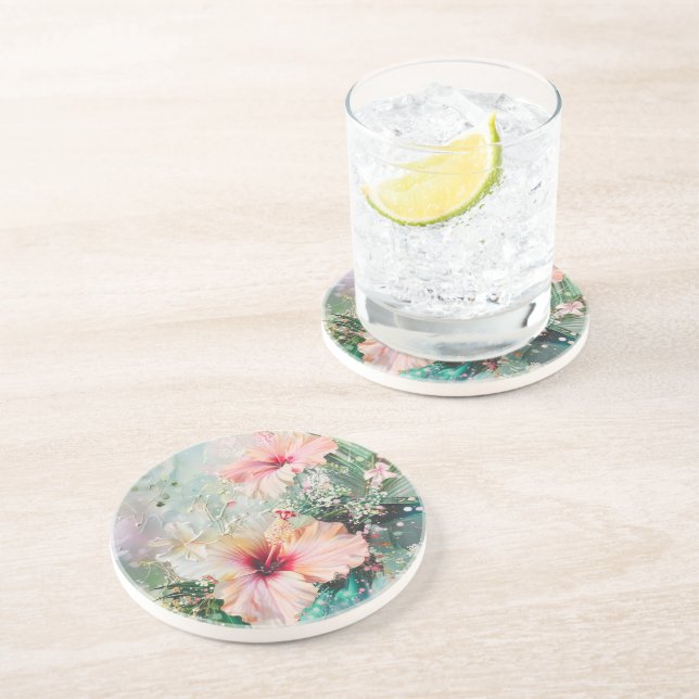 Rosa Peach Tropical Hibiscus Blommigt Födelsedag Underlägg (Sidan)