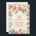 Rosa Peach Watercolor Blommigt 21:a födelsedagen Inbjudningar<br><div class="desc">Elegant  rosa och persikofärgad blommigt Kvinnors 21:a födelsedag med grönt löv. Anpassadet är helt och hållet,  så det här kortet kan ändras i vilken ålder som helst.</div>