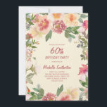 Rosa Peach Watercolor Blommigt 60:e födelsedagen Inbjudningar<br><div class="desc">Elegant  rosa och persikofärgad blommigt för kvinnor 60:e födelsedagsfest inbjudan med löv grönt. Anpassadet är helt och hållet,  så det här kortet kan ändras i vilken ålder som helst.</div>