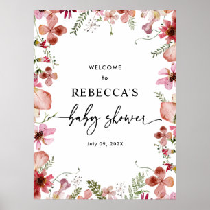Rosa Peach Wildblommor Baby Shower Välkommen Poste Poster