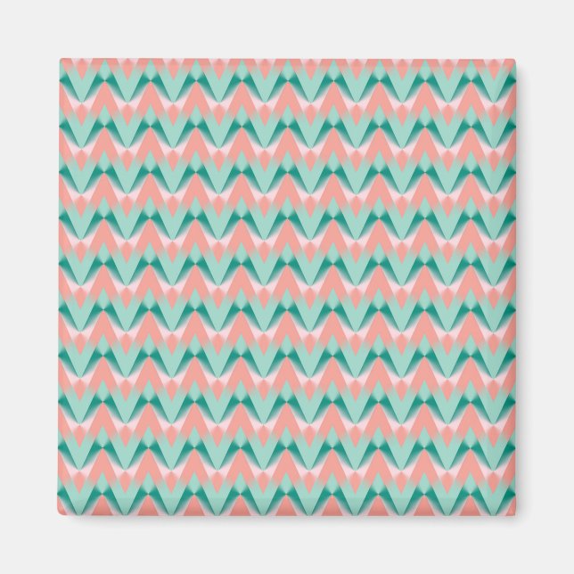 Rosa Peach Yukka och Grönt ZigZag Mönster Magnet (Framsidan)