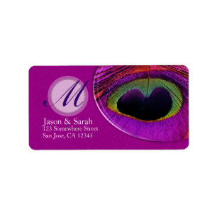 Rosa Peacock Feather Monogram-adressetikett Adressetikett