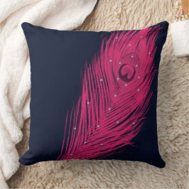 Rosa Peacock Feather Navy Nästan Black Kudde