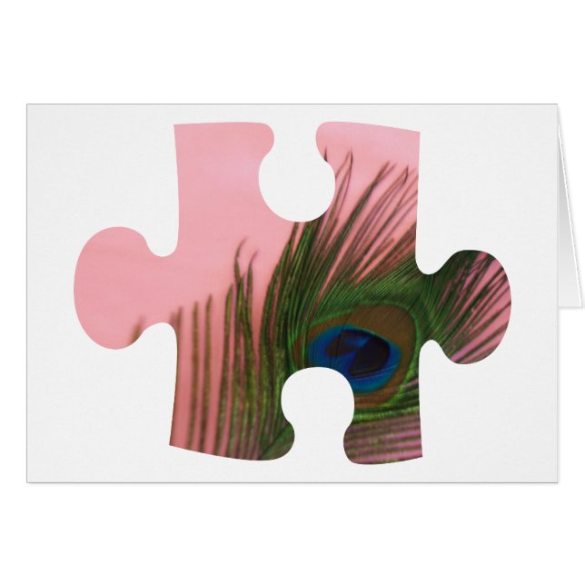 Rosa Peacock Feather Puzzle Biet Hälsningskort (Framsidan Horizontal)
