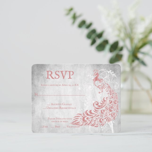 Rosa Peacock Löv Vine Bröllop OSA Card (Stående Fram)
