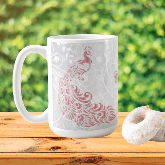 Rosa Peacock Personlig Kaffemugg (Pink Peacock Personalized Coffee Mug)