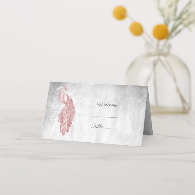 Rosa Peacock Recept Place Card Placeringskort (Framsida)