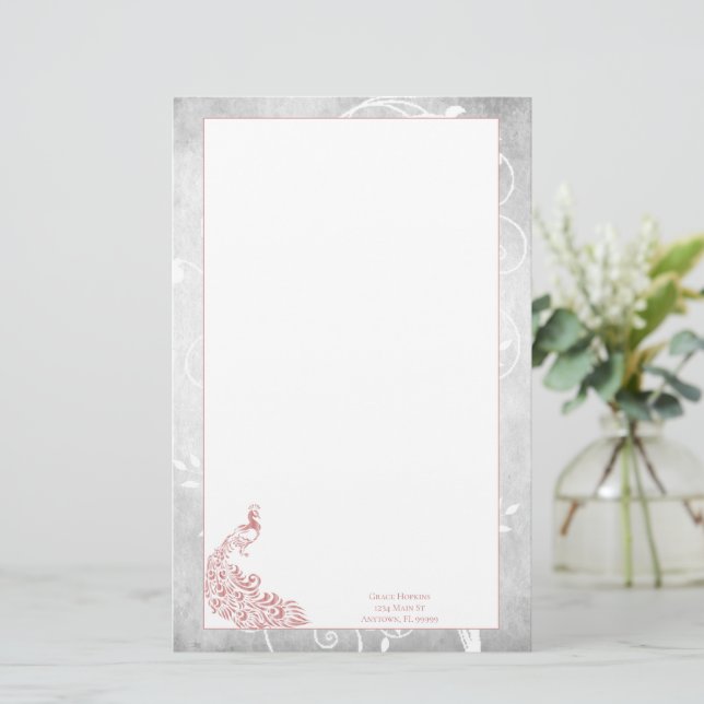 Rosa Peacock Stationery Brevpapper (Stående Fram)