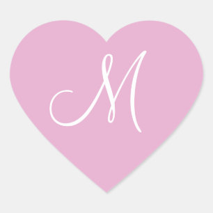 Rosa Pearl Din egen monogram Bröllop Hjärtformat Klistermärke