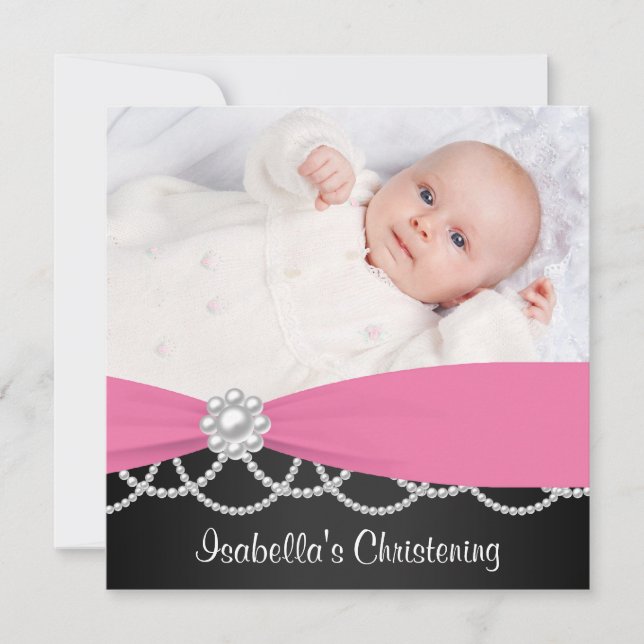 Rosa Pearl Rosa Black Girls Photo Christening Invi Inbjudningar (Framsida)