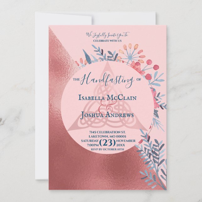 Rosa Pearl Watercolor Blommigt Pagan Handfixing Inbjudningar (Framsida)