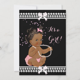 Rosa Pearls Cute Baby Shower Girl Black Ethnic nic Inbjudningar