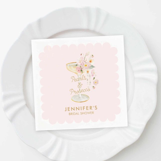 Rosa Pearls och Prosecco Möhippa Pappersservett (Pink Pearls and Prosecco bridal shower Napkins)