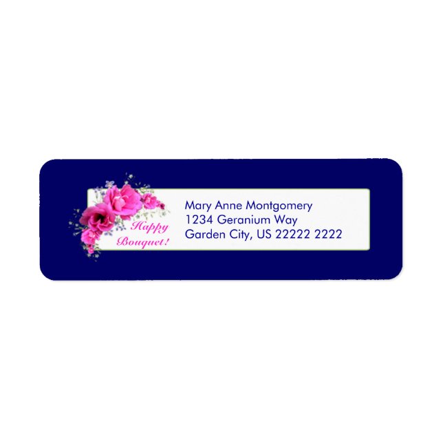 Rosa pelargonbukettreturetiketter returadress etikett (Framsidan)