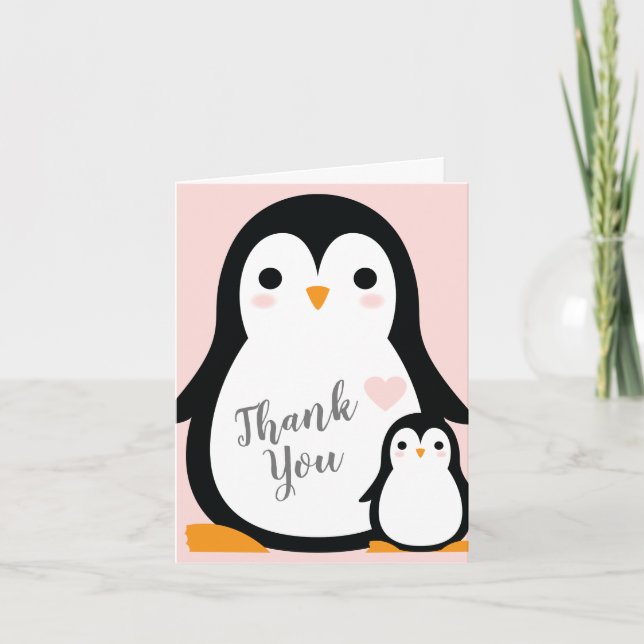 Rosa Penguin Baby Shower Tack Kort (Framsida)