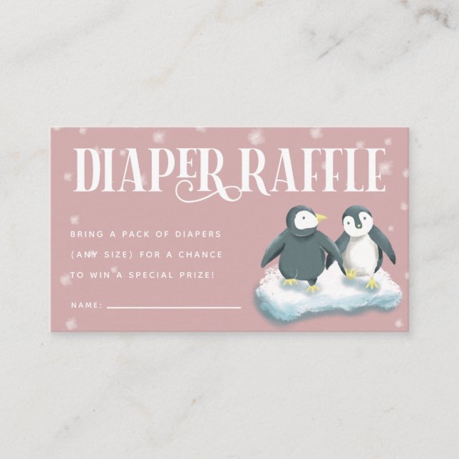 Rosa Penguins Baby Shower Diaper Raffle Biljett Tilläggskort (Framsida)
