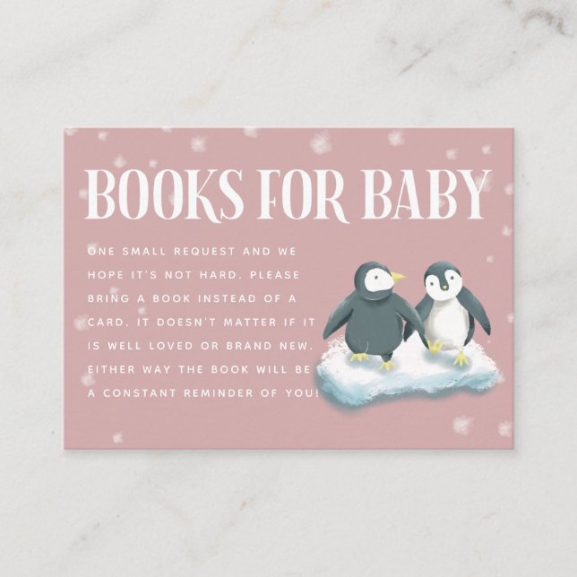 Rosa Penguins Winter Baby Shower Bok-begäran Tilläggskort (Framsida)