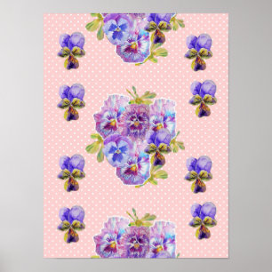 Rosa pensé blomma blommor Shabby Chic Affisch