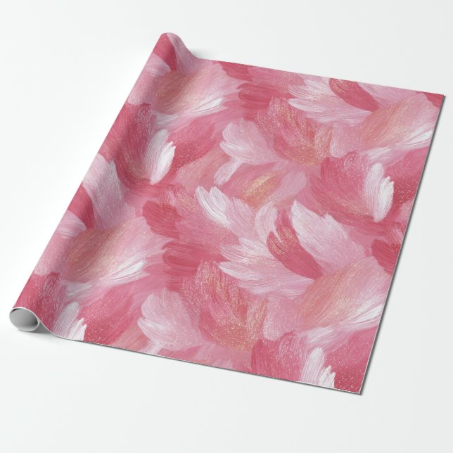 Rosa Penseldrag Glitter Abstrakt Mönster Presentpapper (Utrullad)