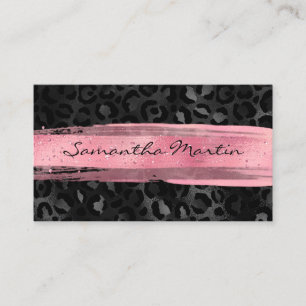 Rosa penseldrag Svart folie Leopard Visitkort