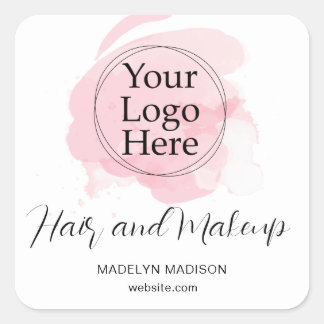 Rosa penseldrag typografi för Hair Makeup-Logotyp Fyrkantigt Klistermärke