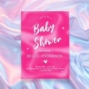 Rosa penseldrag y2k retro Baby Shower Inbjudningar
