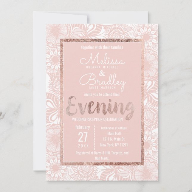  Rosa-penselskript i Ro Guld Blommigt kväll Inbjudningar (Framsida)