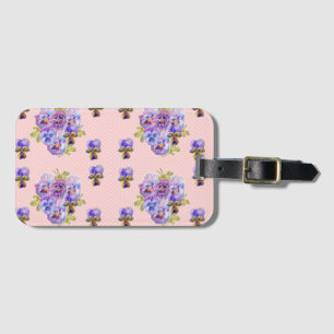 Rosa penséviola blomstermönster bagageetikett bagagebricka