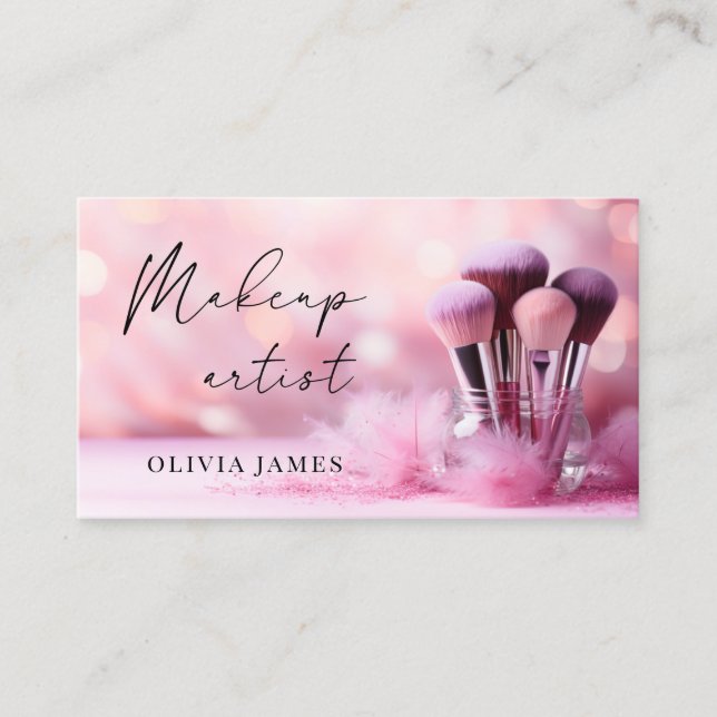 Rosa Penslar Makeup Artist Cosmetic Visitkort (Framsida)