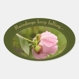 Rosa peonblomma med glittrande regndroppar CC1044 Ovalt Klistermärke