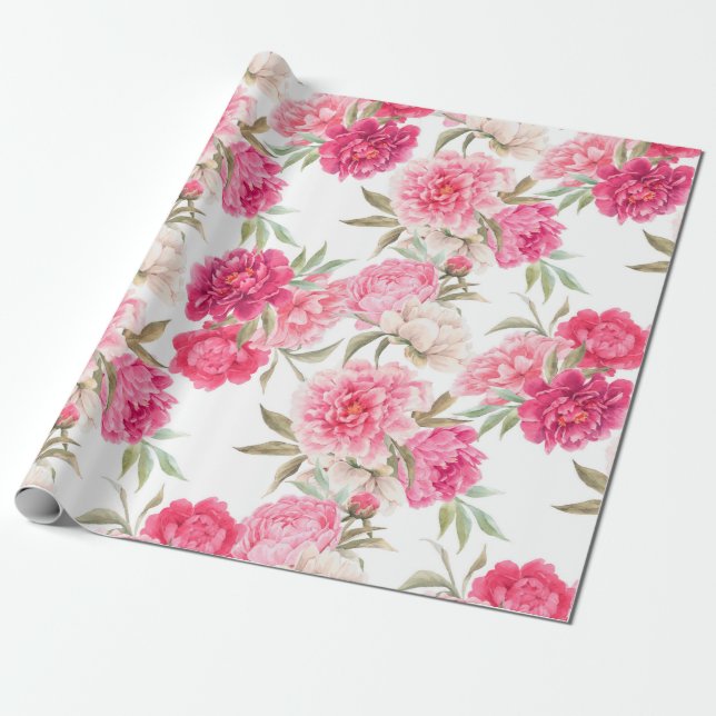 Rosa peonblommor, sömlösa mönster presentpapper (Utrullad)