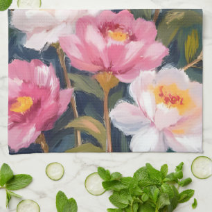 Rosa peonbuketter vattenfärg kökshandduk