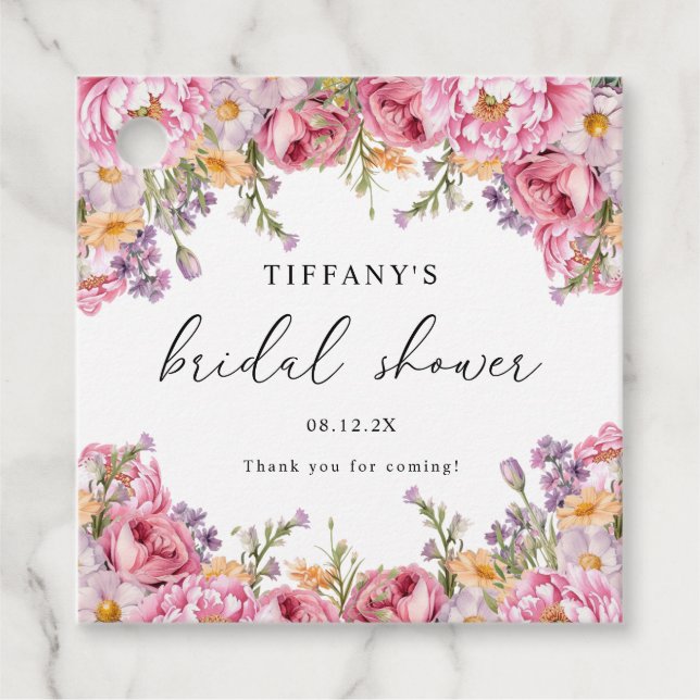 Rosa Peonfloror Bröllopskalas Tacksamhetskort Gåvor Etiketter (Framsida)